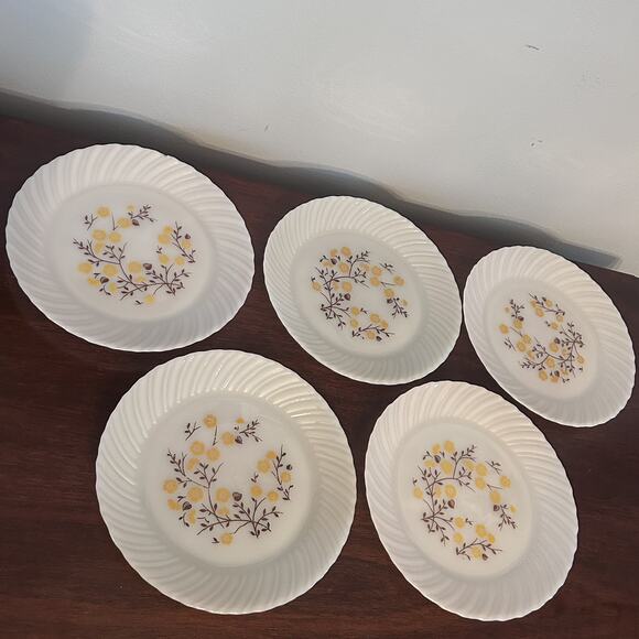 Vintage Termocrisa Milk Glass Brown Gold Harvest Flowers Mex Retro Dishes Set - Picture 6 of 13